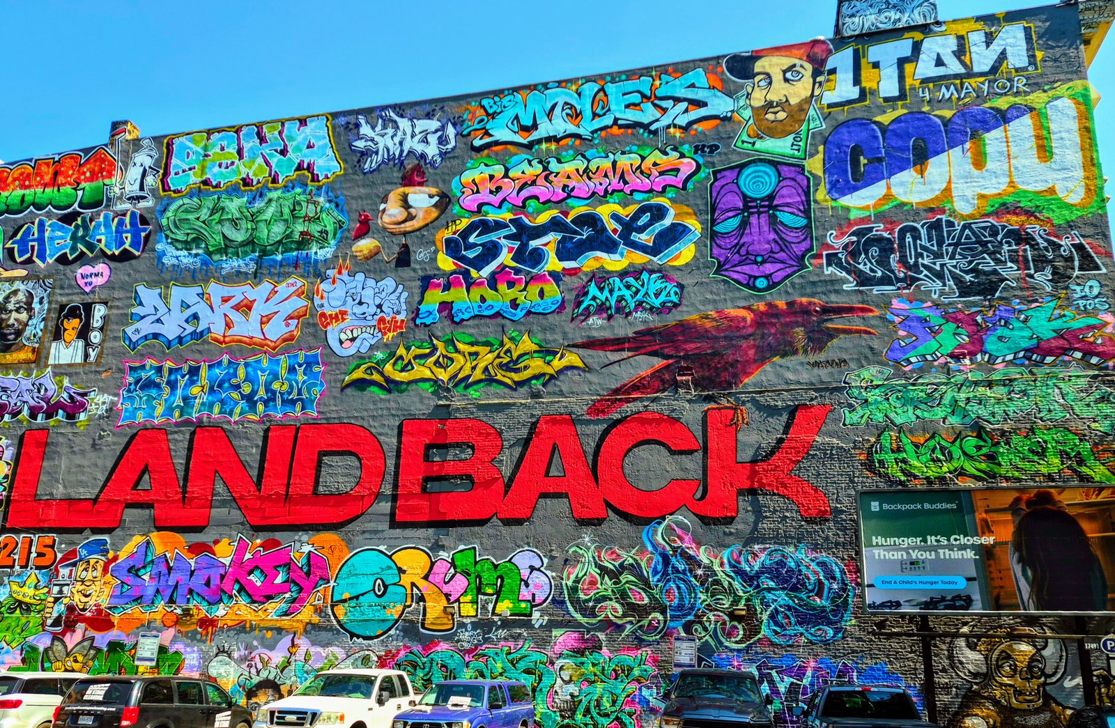The LAND BACK wall in Vancouver's Downtown Eastside